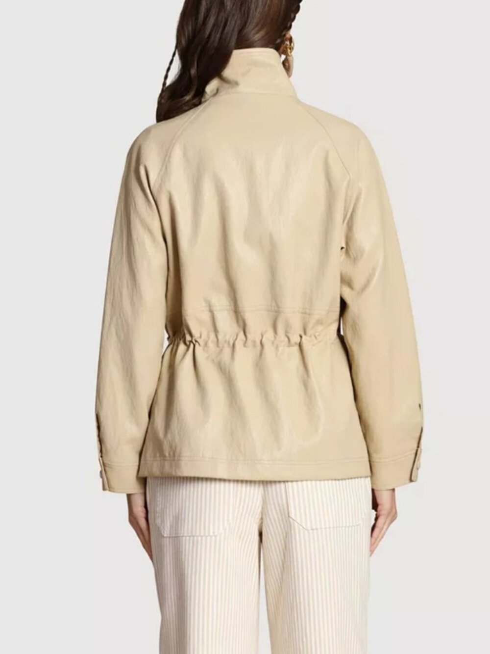 Avec Les Filles Funnel Neck Faux-Ever Leather Anorak Jacket Ochre Womens M NWT - Picture 4 of 16